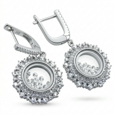 Floating Memories 12.5 carat White Sapphire .925 Sterling Silver Handcrafted Statement earrings