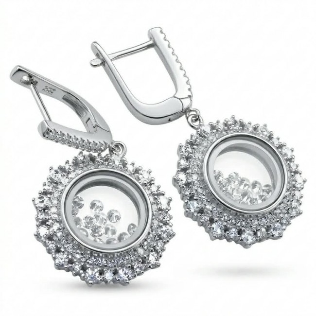 Floating Memories 12.5 carat White Sapphire .925 Sterling Silver Handcrafted Statement earrings