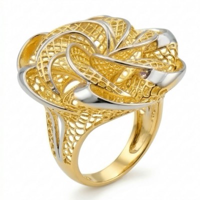 Dubai Style - .925 Sterling Silver dipped in 22K Gold handmade Large ring size 6