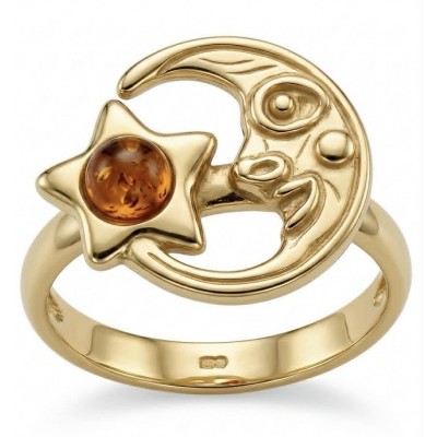 HARMONY Beauty of the Sea - Natural Baltic Amber .925 Sterling Silver dippedin 18K Gold handcrafted ring; s. 7