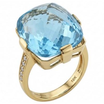 Atlantica 29.4 carat fancy Rose cut Swiss Blue Topaz 18K Gold over .925 Sterling Silver handcrafted Large ring size 8