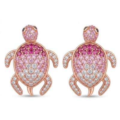 Pink Turtles - authentic 10.8 carat Pink Sapphire 18K Rose Gold over .925 Sterling Silver handcrafted Earrings