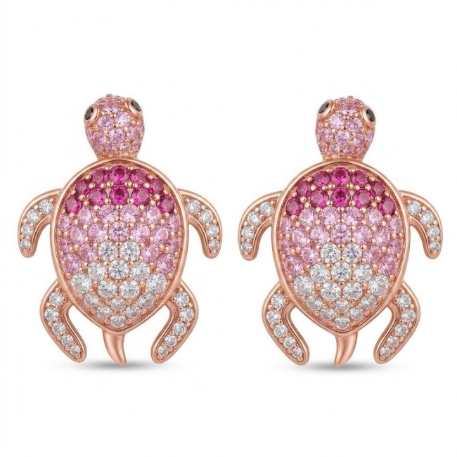 Pink Turtles - authentic 10.8 carat Pink Sapphire 18K Rose Gold over .925 Sterling Silver handcrafted Earrings