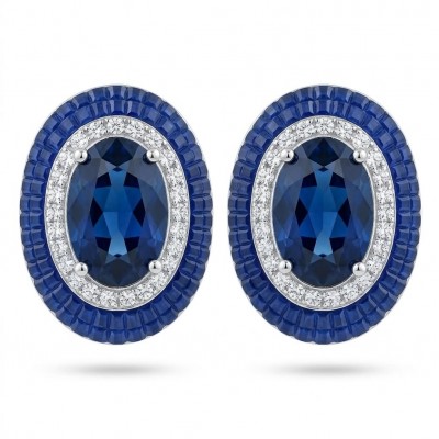 Art Deco - Incredible genuine 10.5 CARAT Sapphire .925 Sterling Silver handcrafted Earrings