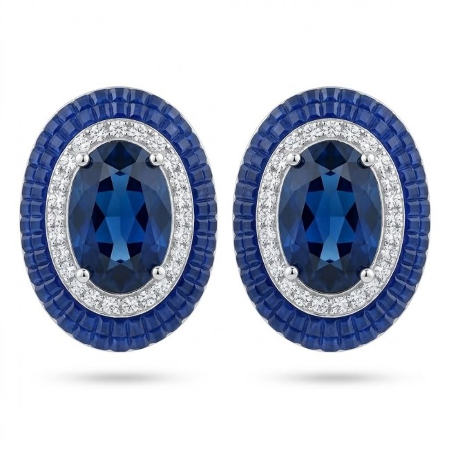 Art Deco - Incredible genuine 10.5 CARAT Sapphire .925 Sterling Silver handcrafted Earrings