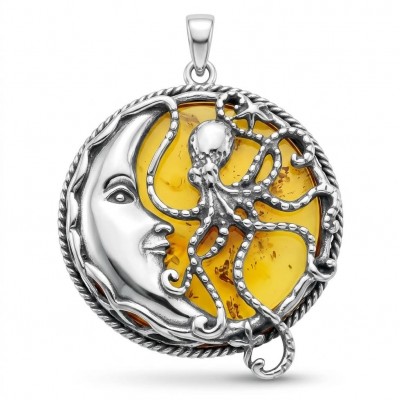 Marina by Night Prehistoric Authentic Baltic Amber .925 Sterling Silver beautifully handcrafted Pendant