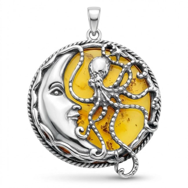 Marina by Night Prehistoric Authentic Baltic Amber .925 Sterling Silver beautifully handcrafted Pendant