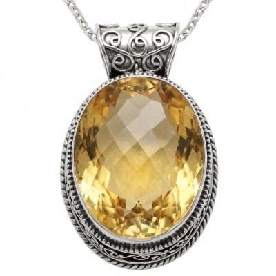 Sienna- amazing quality 30.7 CARAT genuine Brazilain Citrine RHODIUM over .925 Sterling Silver handmade pendant