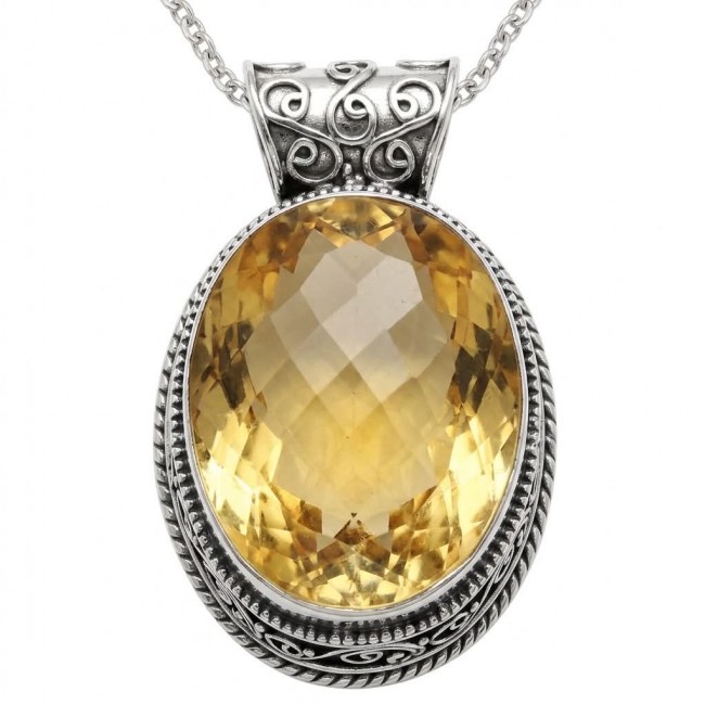 Sienna- amazing quality 30.7 CARAT genuine Brazilain Citrine RHODIUM over .925 Sterling Silver handmade pendant