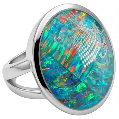 Endless Ocean Genuine 28.2 carat doublet Australian Opal .925 Sterling Silver handmade Ring size 6 2/4
