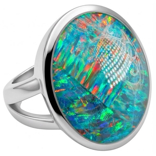 Endless Ocean Genuine 28.2 carat doublet Australian Opal .925 Sterling Silver handmade Ring size 6 2/4