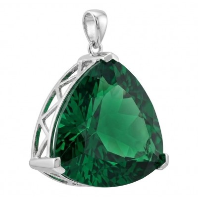 Trillion Cut Perfect 42.2 carat Volcanic Helenite .925 Sterling Silver handcrafted Pendant