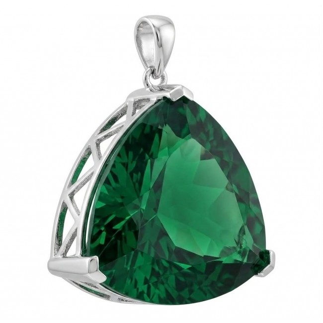 Trillion Cut Perfect 42.2 carat Volcanic Helenite .925 Sterling Silver handcrafted Pendant