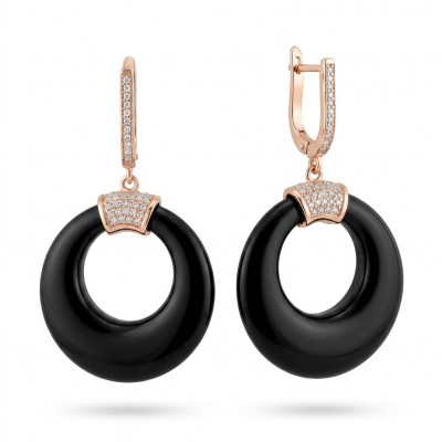 Outstanding authentic Onyx .925 Sterling Silver dipped in 18K Rose Gold Earrings