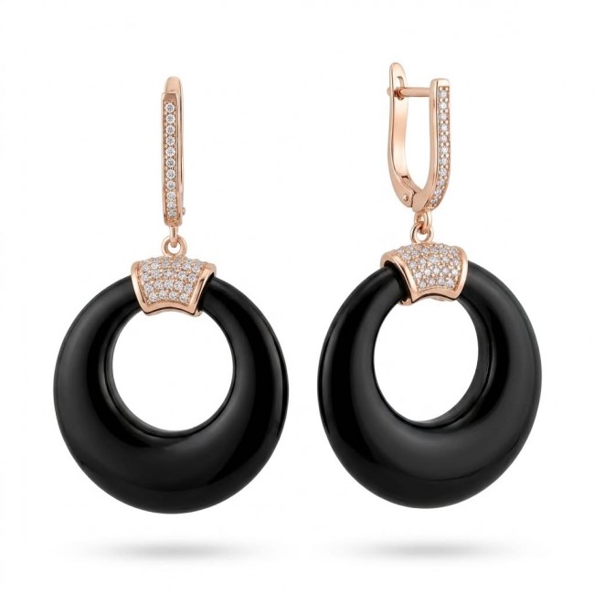 Outstanding authentic Onyx .925 Sterling Silver dipped in 18K Rose Gold Earrings