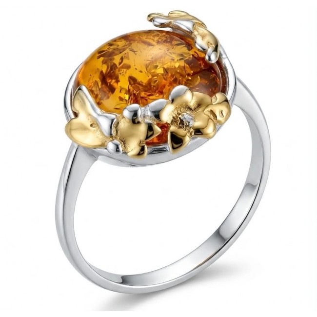 Queen of Fire best quality 6.4 carat BALTIC AMBER 2 tones .925 Sterling Silver handmade ring 7