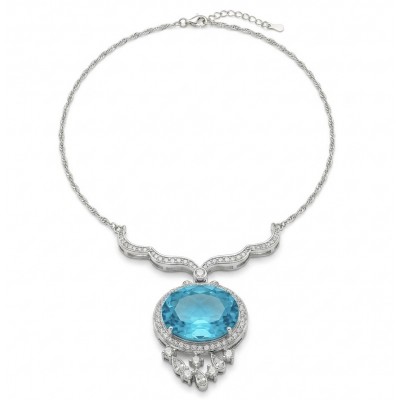 A Wild Ocean genuine 18.4 carat Paraiba Tourmaline .925 Sterling Silver handmade Statement necklace
