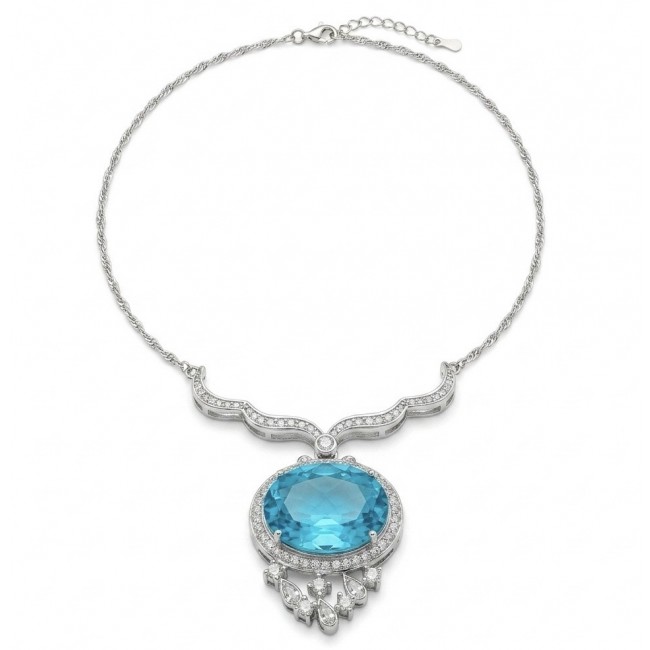 A Wild Ocean genuine 18.4 carat Paraiba Tourmaline .925 Sterling Silver handmade Statement necklace