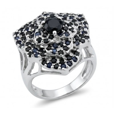 Blue Flower 12.2 carat natural Sapphire .925 Sterling Silver Perfectly handcrafted Ring s. 9