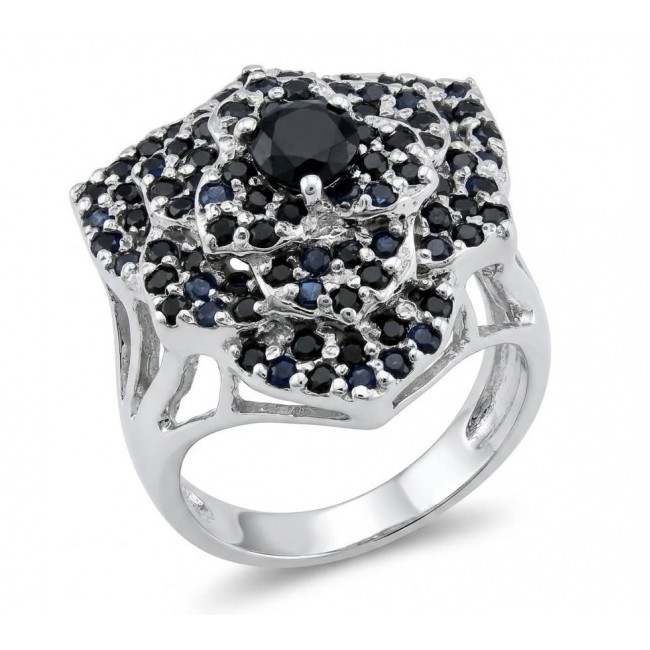 Blue Flower 12.2 carat natural Sapphire .925 Sterling Silver Perfectly handcrafted Ring s. 9