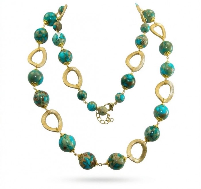Bohemian Style Sea Sediment Jasper .925 Sterling Silver dipped in 14K Gold handmade necklace
