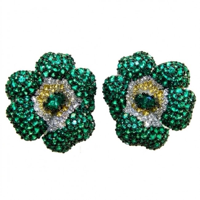 Born to Glam authentic 20.2 carat Colombian Emerald .925 Sterling Silver handcrafted earrings