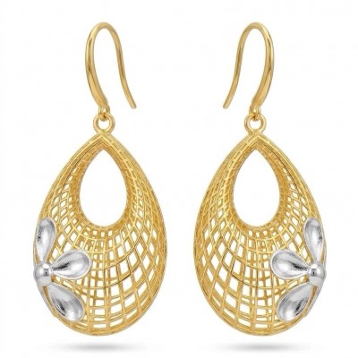 Dubai Style - Silver Flowers - .925 Sterling Silver dipped in 22K Gold handmade Large Earrings