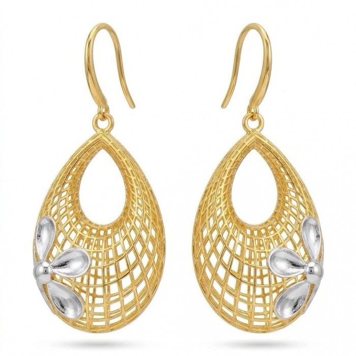 Dubai Style - Silver Flowers - .925 Sterling Silver dipped in 22K Gold handmade Large Earrings