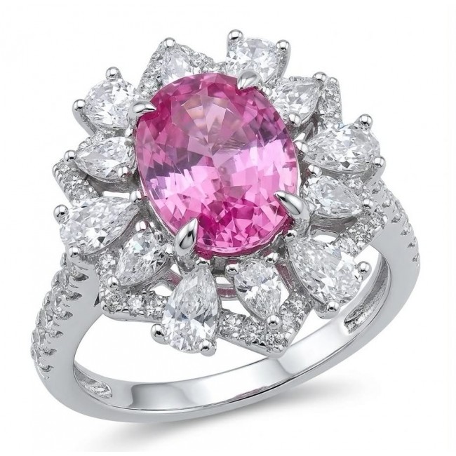 Anastasia 5.2 carat Pink Sapphire .925 Sterling Silver Handcrafted Statement Ring size 5
