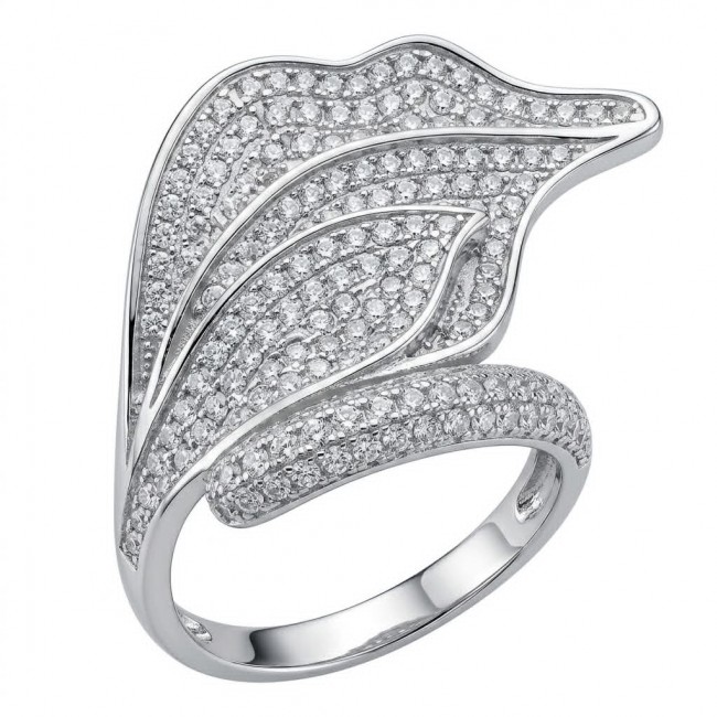 Luxurious Silver Leaf 3.8 carat White Topaz .925 Sterling Silver Solid ring size 8