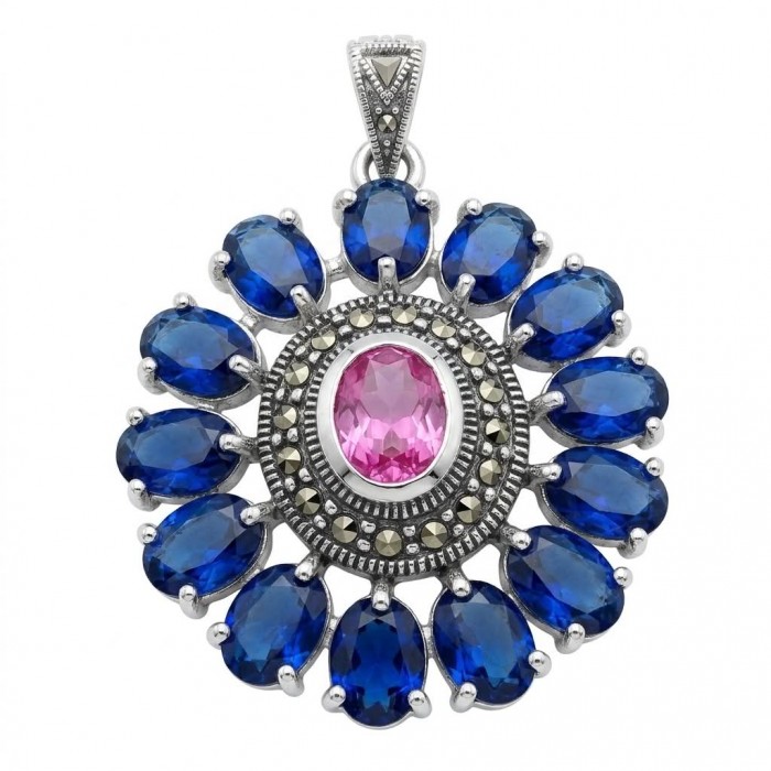 Marvelous Natural 20.8 carat Pink Topaz London Blue Topaz .925 Sterling Silver Handcrafted pendant