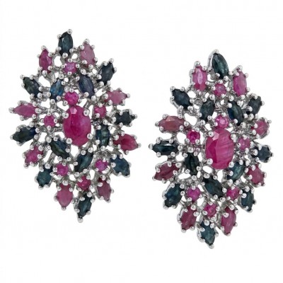 Bella Rosa Genuine 22.8 carat Ruby .925 Sterling Silver dipped in rhodium Statement brilliantly handcrafted earrings