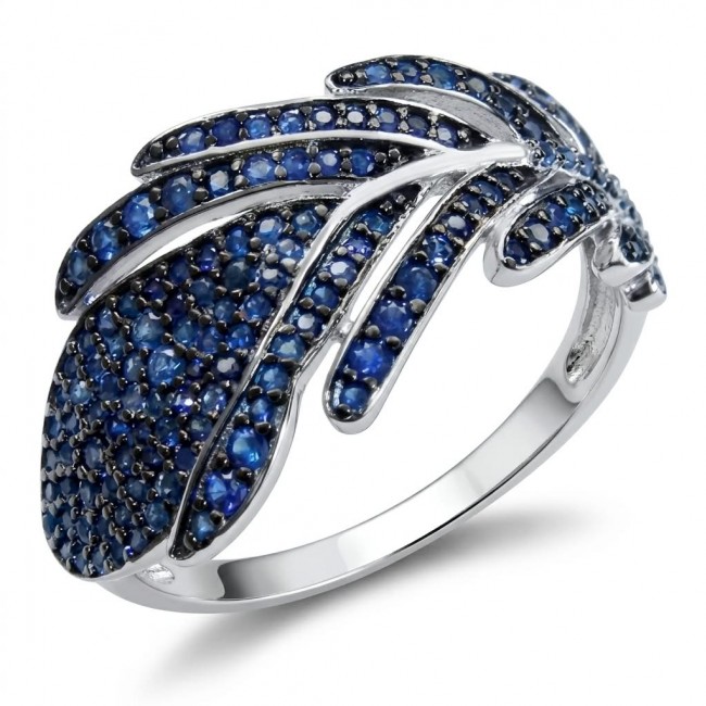 Blue Feather 5.2 carat natural Sapphire .925 Sterling Silver Perfectly handcrafted Ring s. 8 3/4