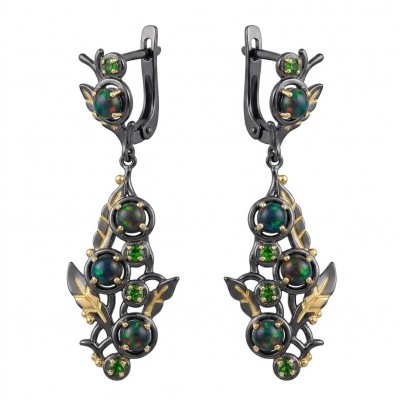 CAROLYN 4.2 carat Australian Black Opal black rhodium 18K Gold over .925 Sterling Silver incredible handcrafted Earrings