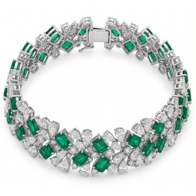 Victoria 39.5 ctw Colombian Emerald .925 Sterling Silver handcrafted Statement bracelet