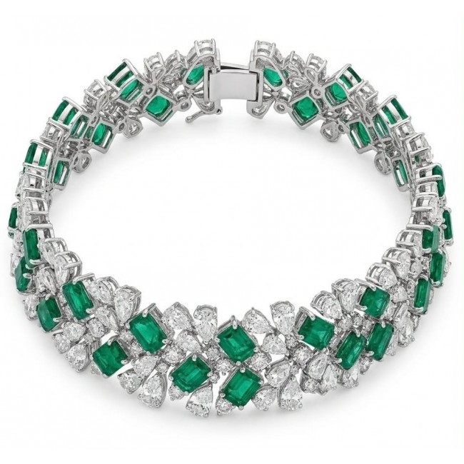 Victoria 39.5 ctw Colombian Emerald .925 Sterling Silver handcrafted Statement bracelet