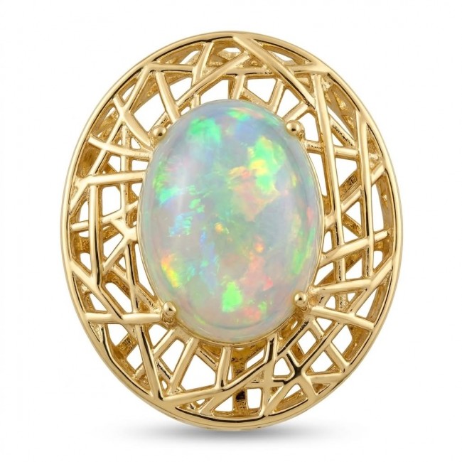 Earth Treasure Authentic 12.8 carat Golden Ethiopian Opal 22K Gold over .925 Sterling Silver handcrafted Statament Necklace