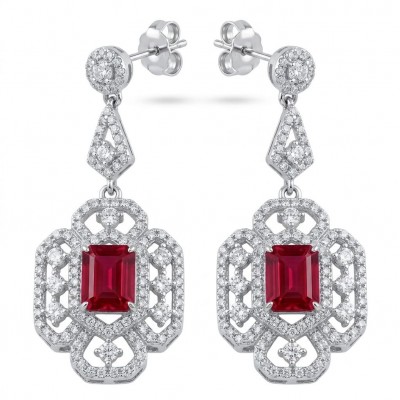 Carolyn - authentic 6.4 carat Ruby .925 Sterling Silver dipped in rhodium handcrafted Statement earrings