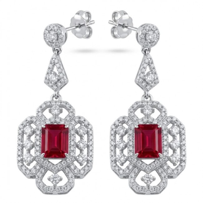 Carolyn - authentic 6.4 carat Ruby .925 Sterling Silver dipped in rhodium handcrafted Statement earrings