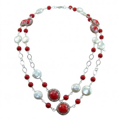 Sublime 32 inches long Red Fossilized Coral .925 Sterling Silver handmade Necklace