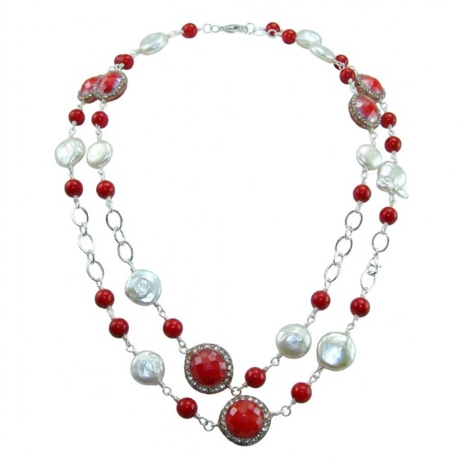 Sublime 32 inches long Red Fossilized Coral .925 Sterling Silver handmade Necklace