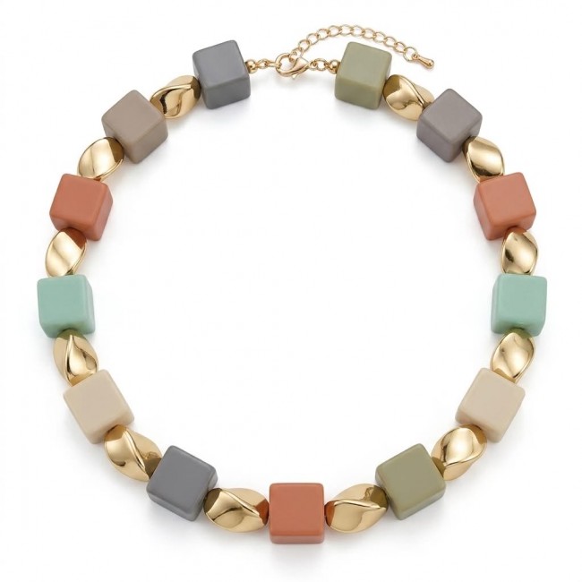 Luxurius Modern Concept - Crystal Cubes golden Handcrafted necklace