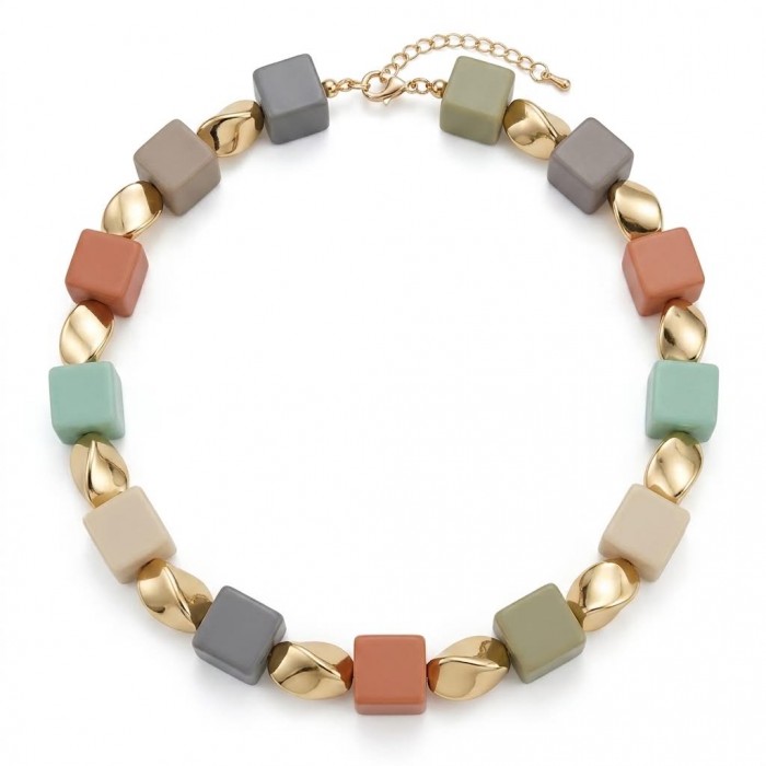Luxurius Modern Concept - Crystal Cubes golden Handcrafted necklace