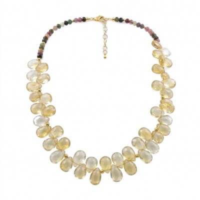 Francesca - briolette cut 45.2 carat Natural Brazilian Citrine Amethyst TOURMALINE .925 Sterling Silver dipped in 14K Gold handcrafted necklace