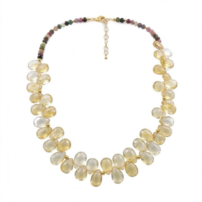 Francesca - briolette cut 45.2 carat Natural Brazilian Citrine Amethyst TOURMALINE .925 Sterling Silver dipped in 14K Gold handcrafted necklace