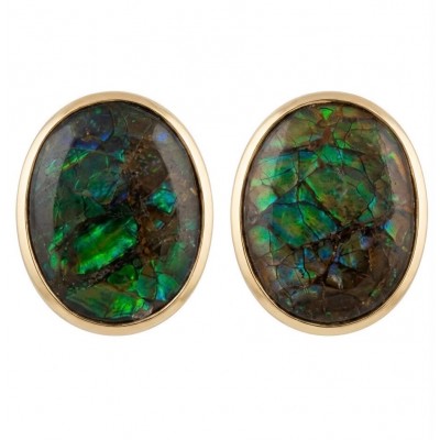 Sublime Aura Canadian Fire Ammolite 14K Gold over .925 Sterling Silver handmade earrings