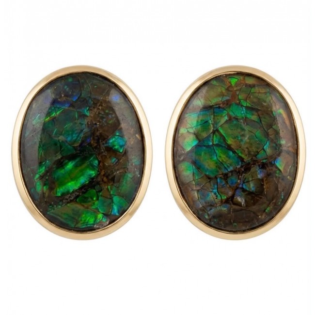 Sublime Aura Canadian Fire Ammolite 14K Gold over .925 Sterling Silver handmade earrings