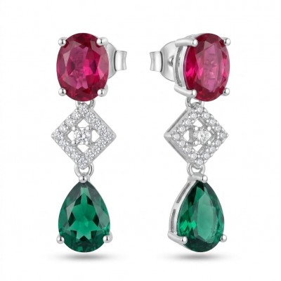 Francesca - Luxurious natural 19.8 carat Ruby Emerald .925 Sterling Silver handmade Statement Earrings