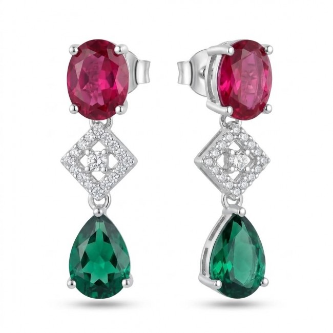 Francesca - Luxurious natural 19.8 carat Ruby Emerald .925 Sterling Silver handmade Statement Earrings