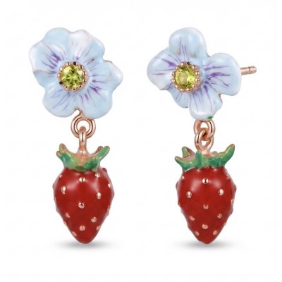 Strawberry - Enamel 14K Rose Gold over .925 Sterling Silver .925 Sterling Silver Earrings